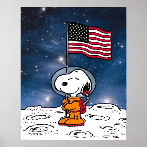 SPACE  Snoopy With Flag Astronaut Poster