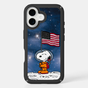 SPACE   Snoopy With Flag Astronaut iPhone 16 Case