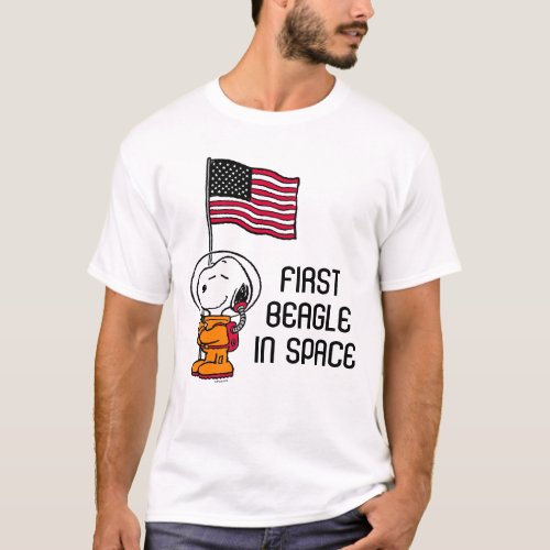 SPACE  Snoopy With Flag Astronaut T_Shirt