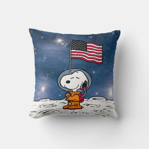 SPACE  Snoopy With Flag Astronaut Throw Pillow