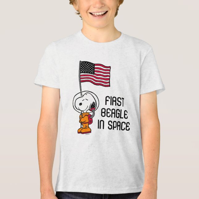 SPACE | Snoopy With Flag Astronaut Tri-Blend Shirt (Front)