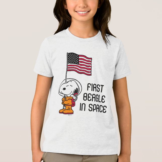 SPACE | Snoopy With Flag Astronaut Tri-Blend Shirt (Front)