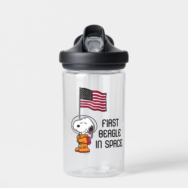 SPACE | Snoopy With Flag Astronaut Water Bottle (Front)