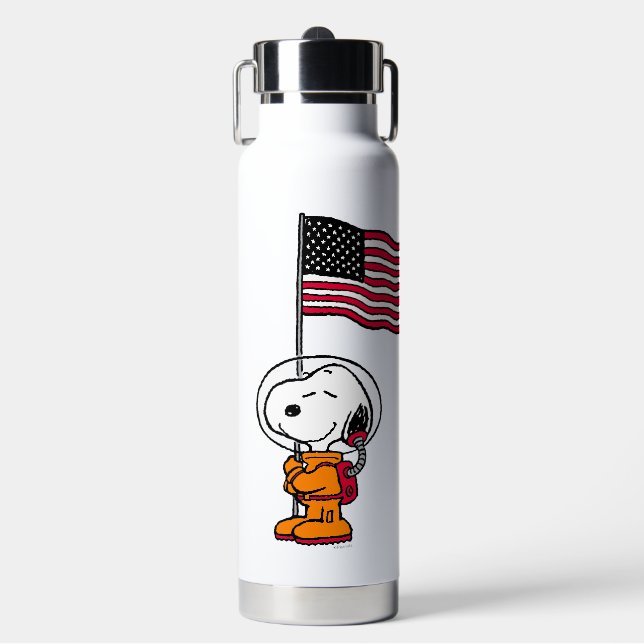 SPACE | Snoopy With Flag Astronaut Water Bottle (Front)