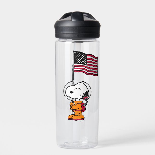 SPACE | Snoopy With Flag Astronaut Water Bottle (Front)