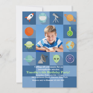 Space Squares Photo Invitation