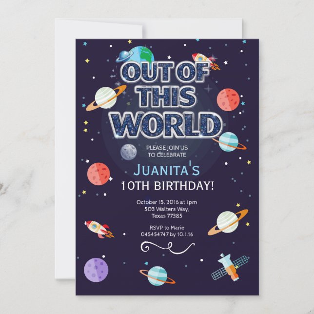 Space Star Birthday Invitation Out Of This World (Front)