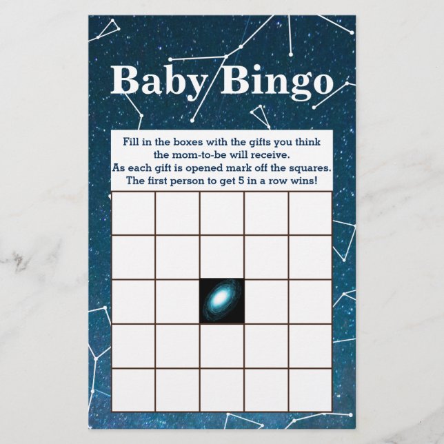 Space Star Constellations Baby Shower Bingo Flyer (Front)