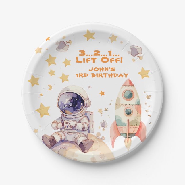 Space Stars & Astronauts Kids birthday party Paper Plates (Front)