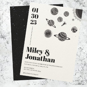 Space Stars Planets Sun Moon Modern Wedding Invitation