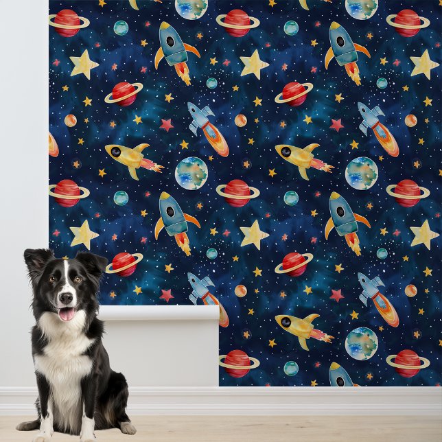Space Stars Rockets Planets Watercolor  Wallpaper (Creator Uploaded)