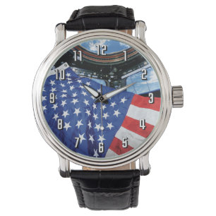 Space Station American Flag Earth Orbit Watch