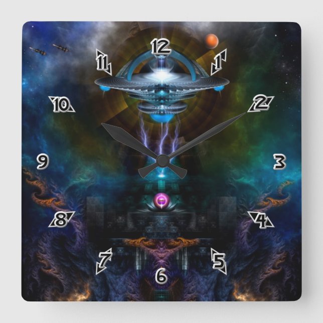 Space Station Ansarious Fractal Art Square Wall Clock (Front)
