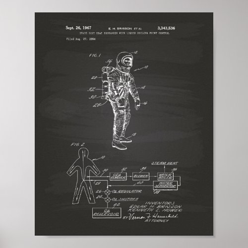 Space Suit Heat Exchanger 1967 Patent Chalkboard Poster