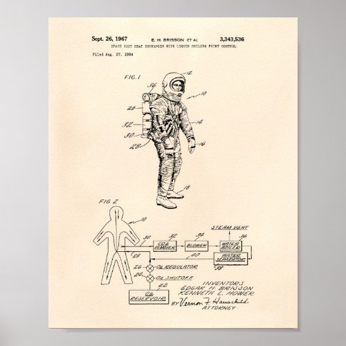 Space Suit Heat Exchanger 1967 Patent Old Peper Poster