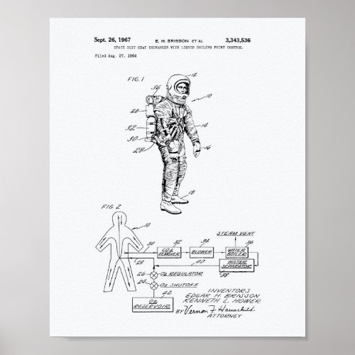 Space Suit Heat Exchanger 1967 Patent White Paper Poster