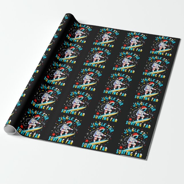 Space Surf with Santa in Cosmic Adventure Design Wrapping Paper (Unrolled)