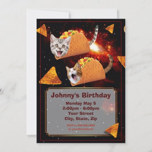 Space Taco Cats Funny Invitation