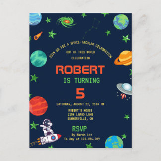 SPACE-TACULAR CELEBRATION BIRTHDAY INVITATION POSTCARD