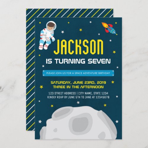 Space Tan Boy Astronaut Birthday Invitation