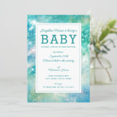 Space Teal Aqua Galactic Starry Baby Shower Invitation (Standing Front)