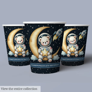 Space Teddy Bear Astronaut Boy Party Paper Cups