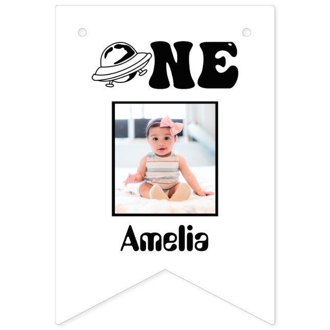 Space Theme 1st Birthday 12 Month Photo Banner (First Flag)