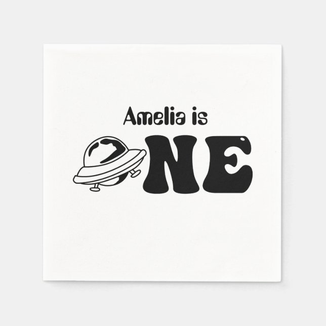 Space Theme 1st Birthday Custom UFO Napkins (Front)