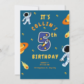 Space Theme 5th Birthday Invitation for Boys