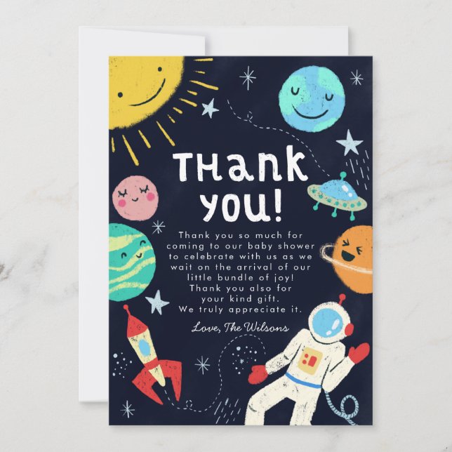 Space Theme Baby Shower Thank You Card (Front)
