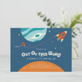 Space theme birthday, a blast out of of this world invitation (Standing Front)