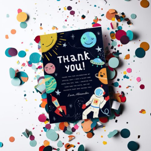 Space Theme Birthday Party Thank You Card