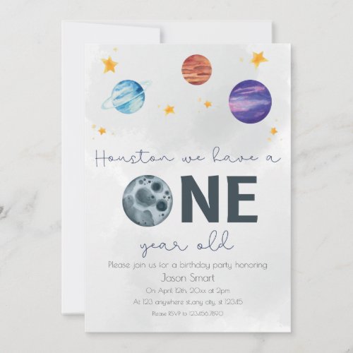 Space Theme First Birthday Party Invitation