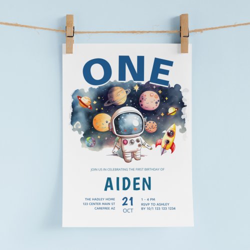 Space Theme Galaxy Solar System 1st Birthday Invitation