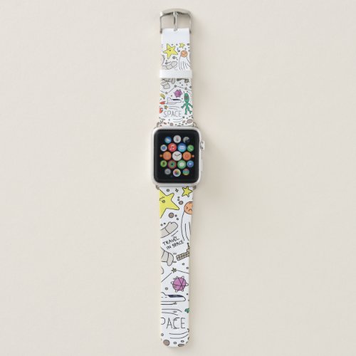 Space theme in doodle style illustration apple watch band