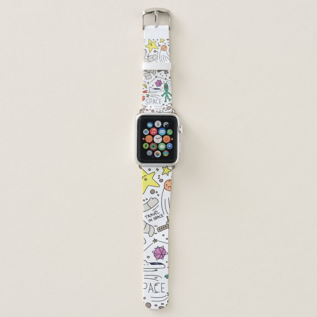 Space theme in doodle style illustration apple watch band (Front)