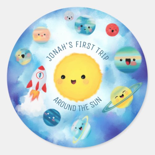 Space theme Outer Space Rocket 1st Birthday Classic Round Sticker