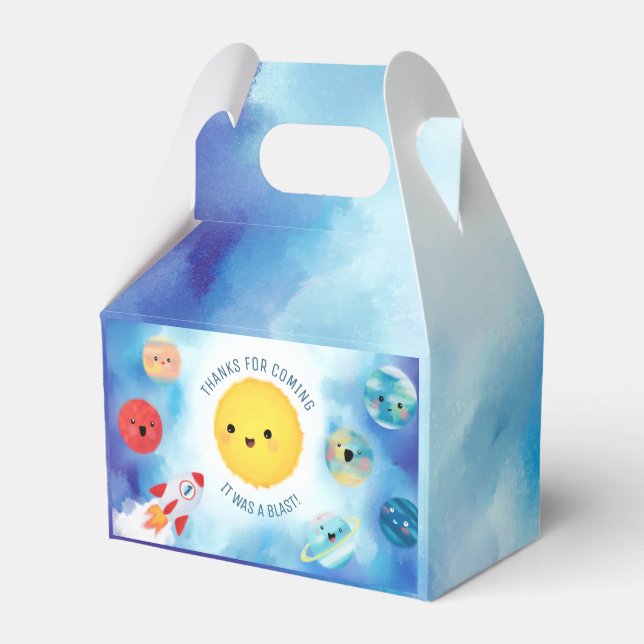 Space theme Outer Space Rocket 1st Birthday   Favo Favor Boxes (Back Side)