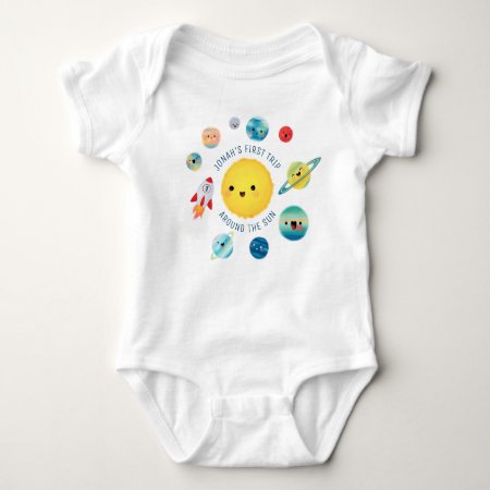 Space Theme Outer Space Rocket 1st Birthday Paper Baby Bodysuit