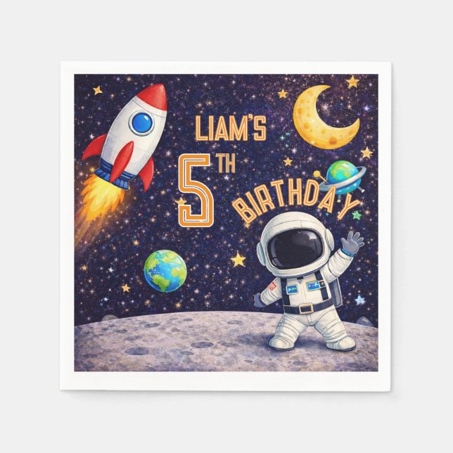 Space theme Outer space Rocket Ship Napkins (Front)