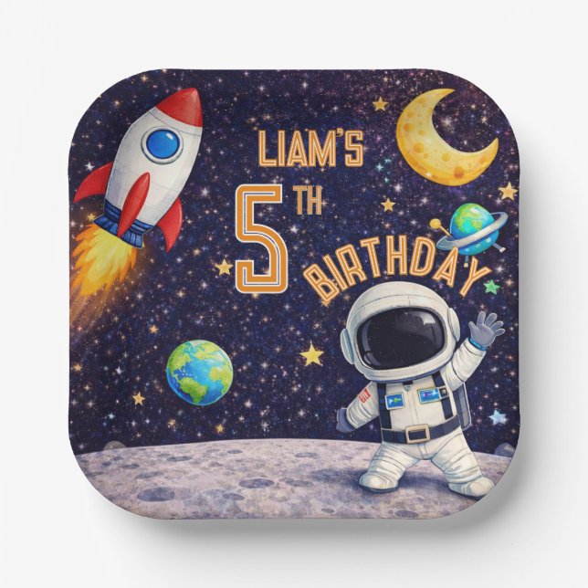 Space theme Outer space Rocket Ship Paper Plates (Front)