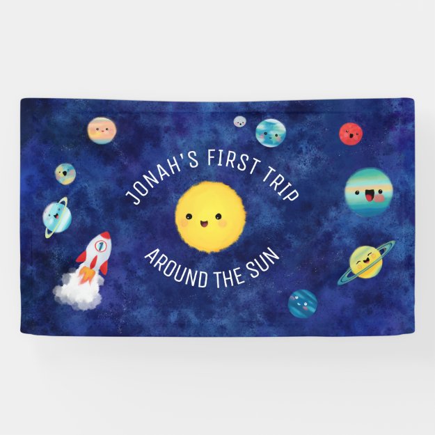 Space Theme Rocket Ship First Birthday Outer Space Banner