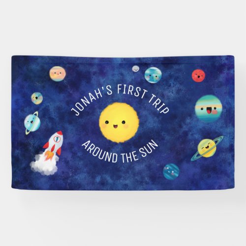 Space Theme Rocket Ship First Birthday Outer Space Banner