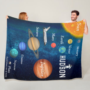 Space Theme Solar System Planets Boys Room Fleece Blanket