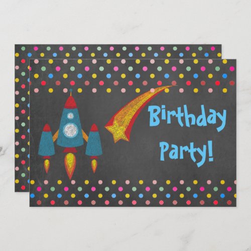 SPACE THEME SPOT ROCKET BIRTHDAY PARTY CHALKBOARD INVITATION