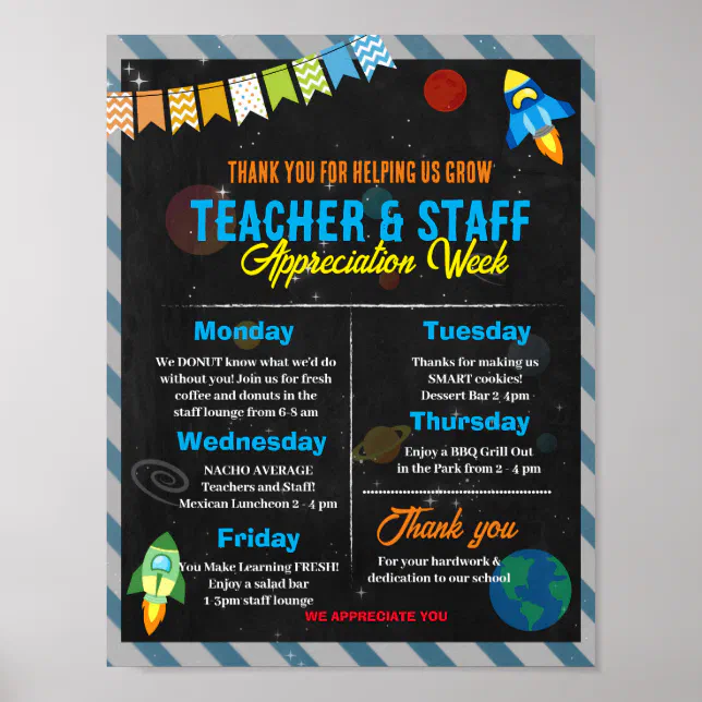 Space Theme Teacher Appreciation Week Poster | Zazzle