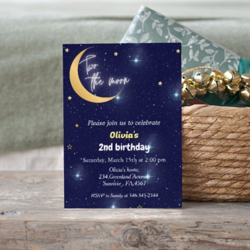 Space theme two the moon 2nd birthday invitation