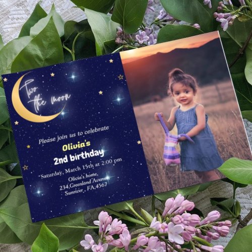 Space theme two the moon 2nd birthday invitation