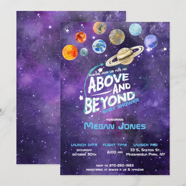 Space Themed Baby Shower Invitation (Front/Back)