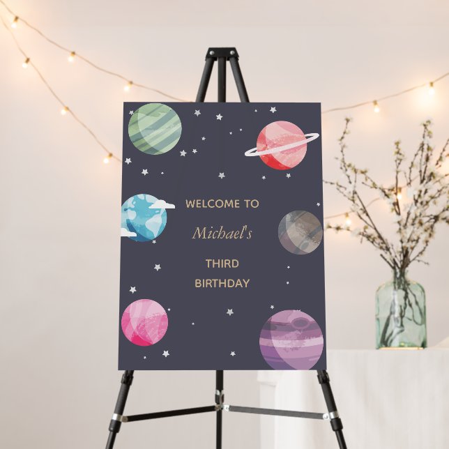Space Themed Birthday Party Foam Board Welcome Sig (In Situ (Stand))